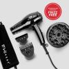 imageFHI HEAT Platform Nano Lite Pro 1900 Hair Dryer Turbo Tourmaline Light Weight Ceramic Quick Dry with 3 Piece Attachment Set Comb Concentrator and DiffuserBlack
