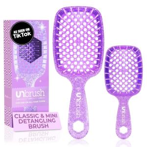 imageFHI Heat  UNbrush Detangling Brush Combo Pack  Original ampamp Mini UNbrush Hairbrush for All WetDry Hair Types  DuoFlex Anti Static Hair Brush Vented Detangler Brush for PainFree StylingAmethyst Lavender