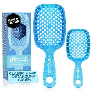 imageFHI Heat  UNbrush Detangling Brush Combo Pack  Original ampamp Mini UNbrush Hairbrush for All WetDry Hair Types  DuoFlex Anti Static Hair Brush Vented Detangler Brush for PainFree StylingSapphire Blue