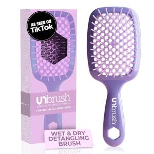 imageFHI Heat UNbrush Detangling Brush for PainFree Brushing on All Wet or Dry Hair Types  Durable DuoFlex AntiStatic Bristles Lightweight Handle Vented Hair BrushLavender Dark Purple