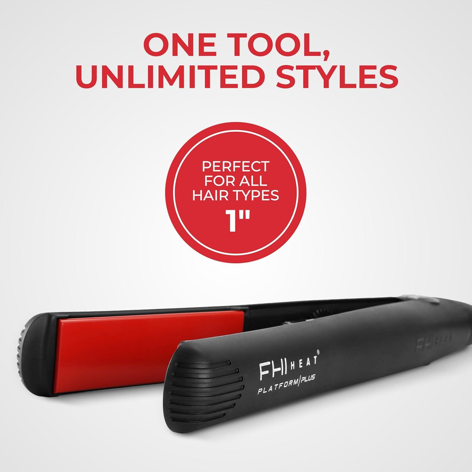 imageFHI Heat Platform Plus Curve Pro 1quot Hair Styler  Ionic Tourmaline Ceramic Straightener Flat Iron for Bouncy Curls or Beach Waves  Adjustable Heat Auto ShutOff and Universal Voltage 12ft Cord