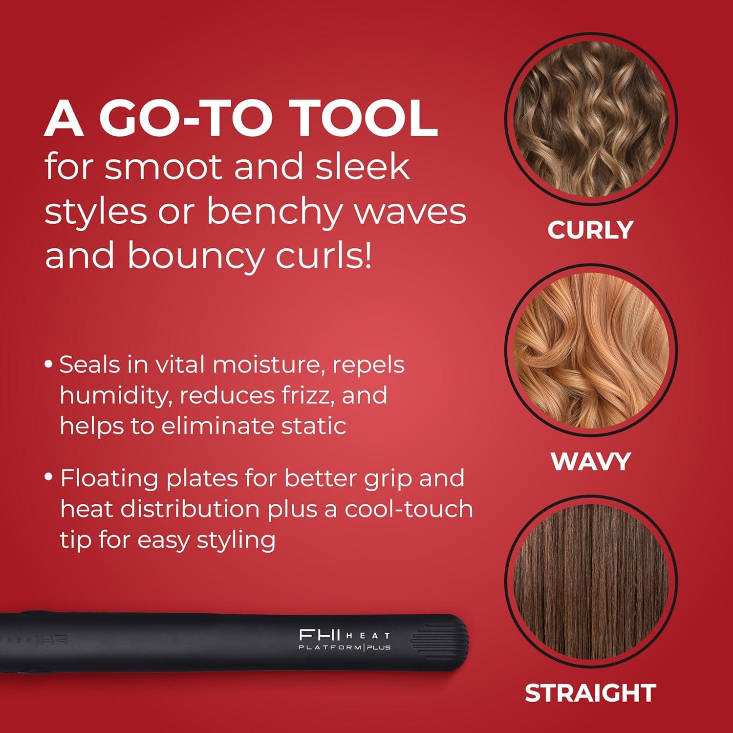 imageFHI Heat Platform Plus Curve Pro 1quot Hair Styler  Ionic Tourmaline Ceramic Straightener Flat Iron for Bouncy Curls or Beach Waves  Adjustable Heat Auto ShutOff and Universal Voltage 12ft Cord