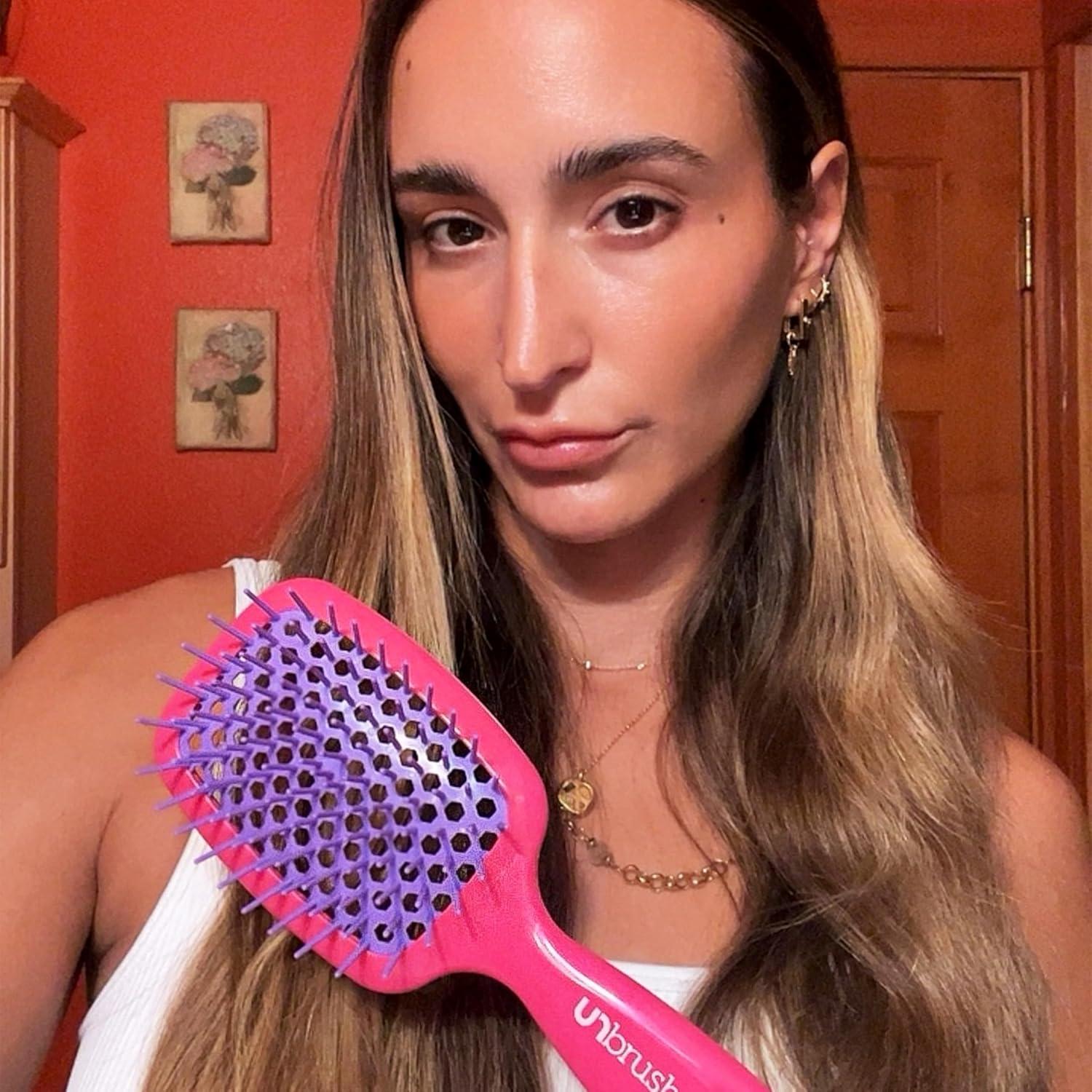 imageFHI Heat UNbrush Detangling Brush for PainFree Brushing on All Wet or Dry Hair Types  Durable DuoFlex AntiStatic Bristles Lightweight Handle Vented Hair BrushPink Burst