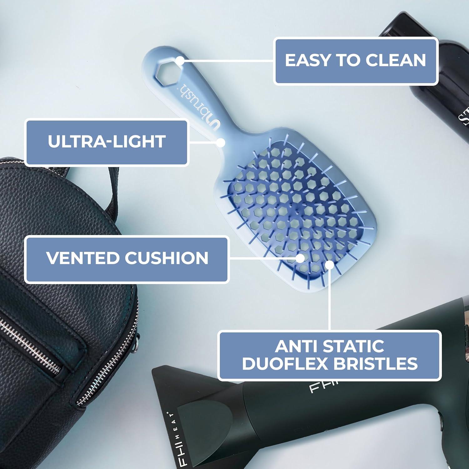 imageFHI Heat UNbrush Mini Detangler Brush for PainFree Brushing on All Wet or Dry Hair Types  Durable Duoflex AntiStatic Bristles Lightweight Handle Vented Mini Hair BrushPeriwinkle Light Blue