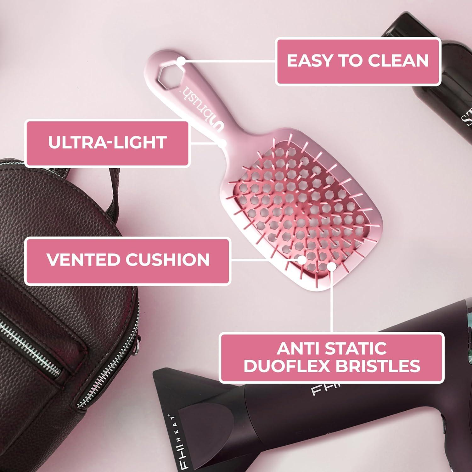 imageFHI Heat UNbrush Mini Detangler Brush for PainFree Brushing on All Wet or Dry Hair Types  Durable Duoflex AntiStatic Bristles Lightweight Handle Vented Mini Hair BrushPeony Light Pink