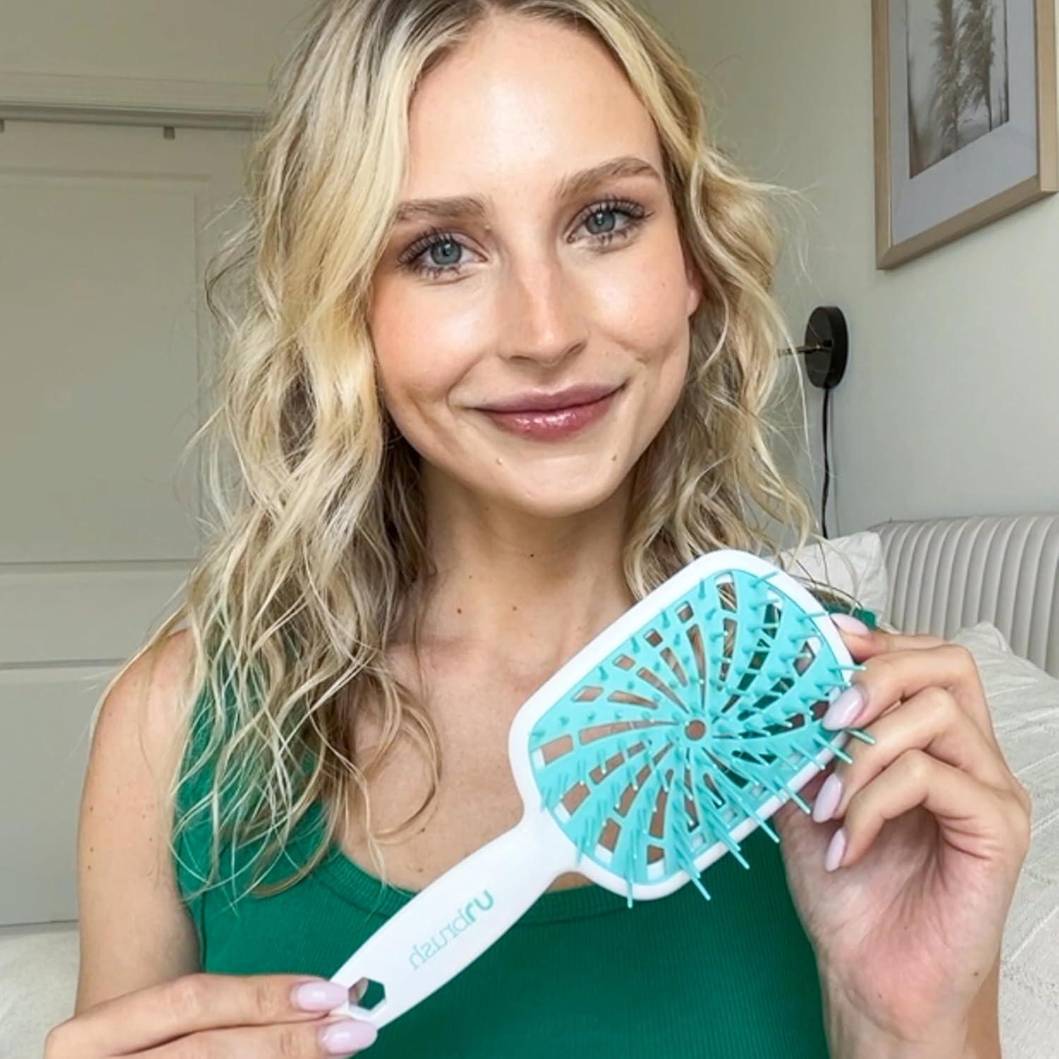 imageFHI Heat UNbrush Plus  Curly Hair Brush for Gentle ampamp Effective Detangling on Wet or Dry Fragile Hair Types  Detangler Brush w 84 UltraFlex Bristles Ultralight Vented Anti Static HairbrushMint Swirl