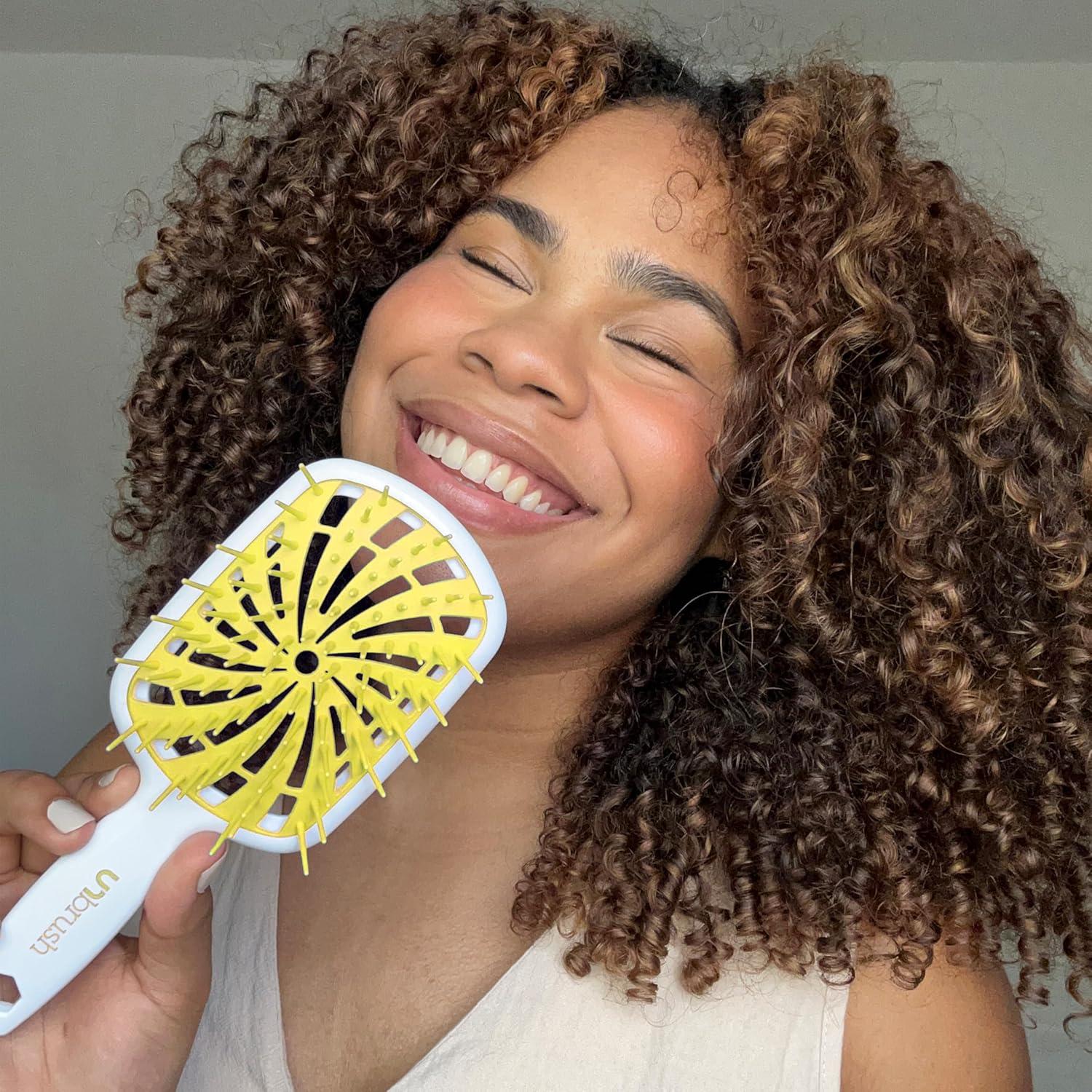 imageFHI Heat UNbrush Plus  Curly Hair Brush for Gentle ampamp Effective Detangling on Wet or Dry Fragile Hair Types  Detangler Brush w 84 UltraFlex Bristles Ultralight Vented Anti Static HairbrushLemon Drop