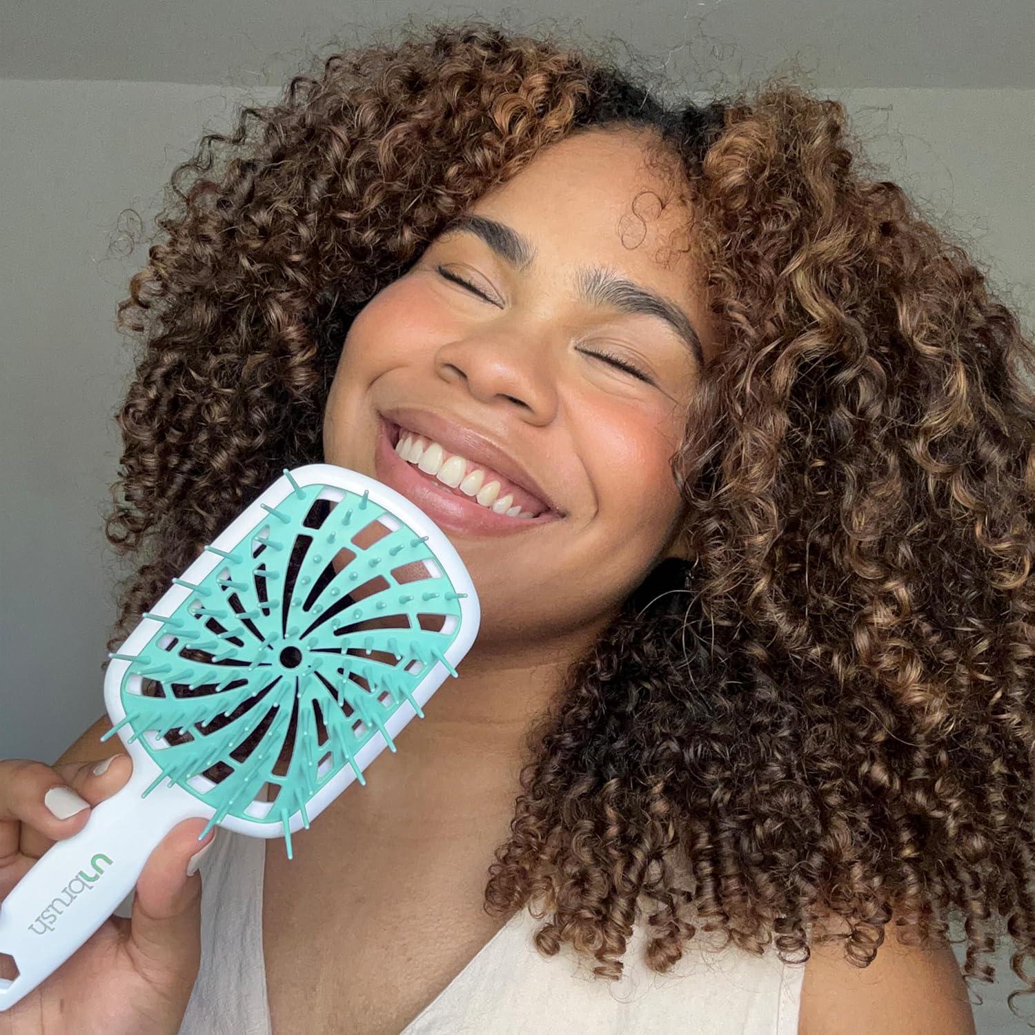 imageFHI Heat UNbrush Plus  Curly Hair Brush for Gentle ampamp Effective Detangling on Wet or Dry Fragile Hair Types  Detangler Brush w 84 UltraFlex Bristles Ultralight Vented Anti Static HairbrushMint Swirl