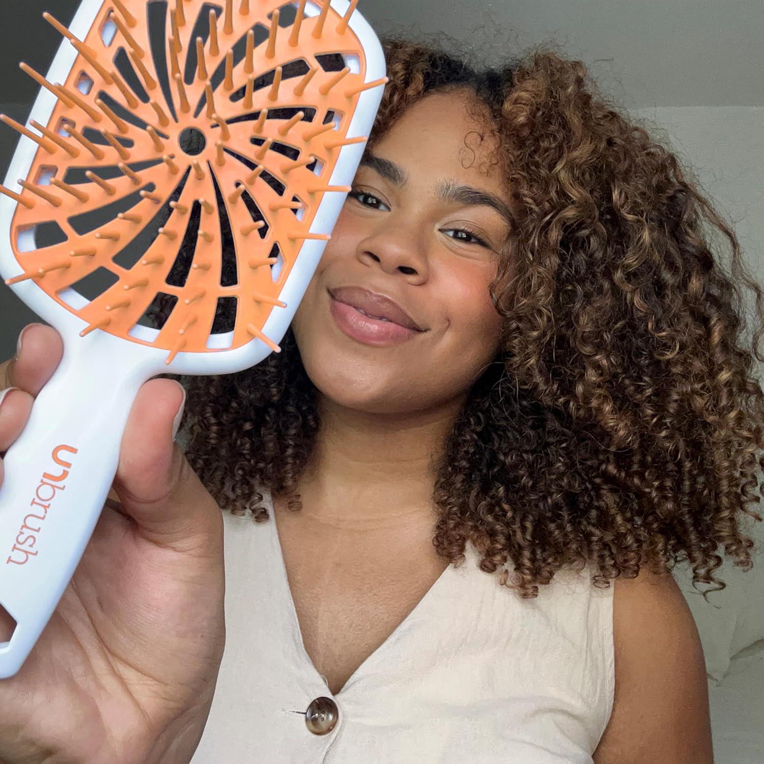imageFHI Heat UNbrush Plus  Curly Hair Brush for Gentle ampamp Effective Detangling on Wet or Dry Fragile Hair Types  Detangler Brush w 84 UltraFlex Bristles Ultralight Vented Anti Static HairbrushOrange Sherbet