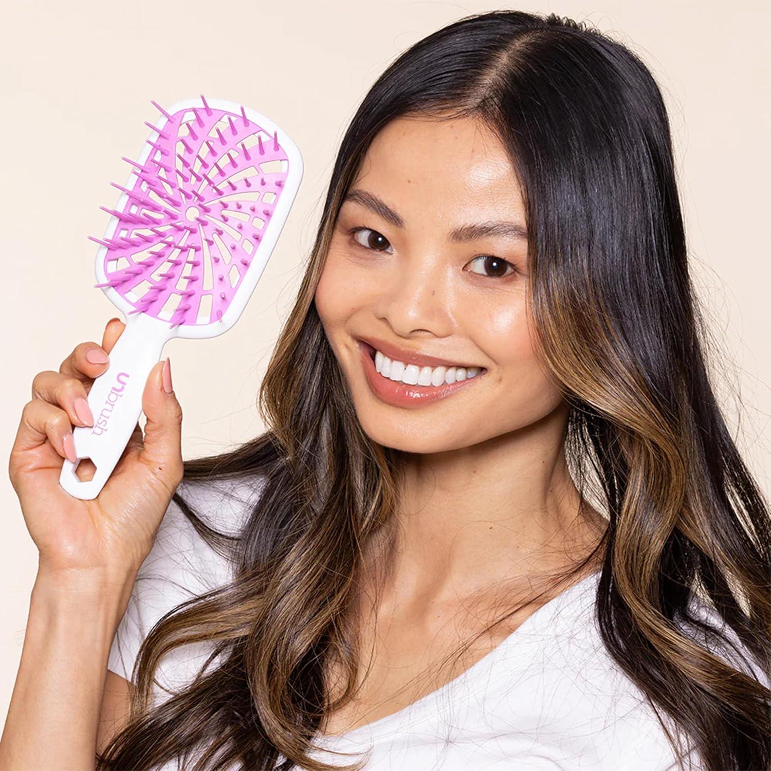 imageFHI Heat UNbrush Plus  Curly Hair Brush for Gentle ampamp Effective Detangling on Wet or Dry Fragile Hair Types  Detangler Brush w 84 UltraFlex Bristles Ultralight Vented Anti Static HairbrushBubble Gum