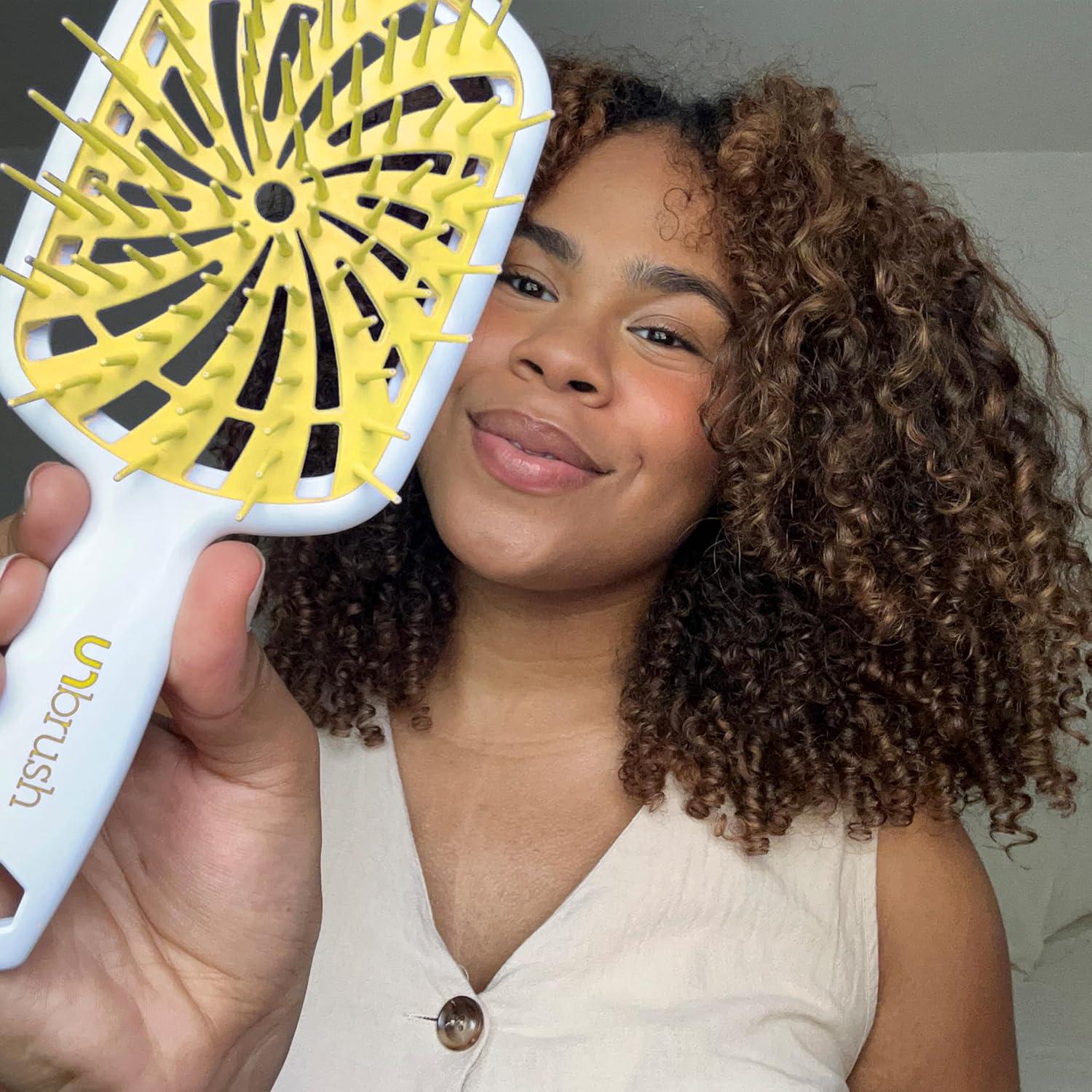 imageFHI Heat UNbrush Plus  Curly Hair Brush for Gentle ampamp Effective Detangling on Wet or Dry Fragile Hair Types  Detangler Brush w 84 UltraFlex Bristles Ultralight Vented Anti Static HairbrushLemon Drop