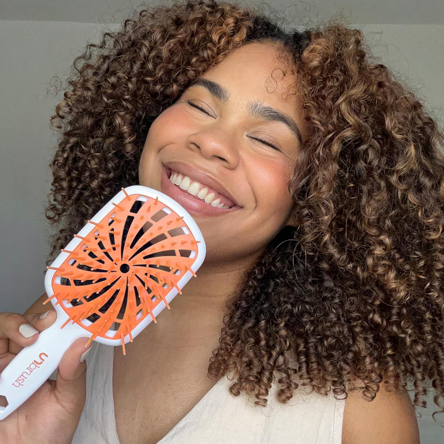 imageFHI Heat UNbrush Plus  Curly Hair Brush for Gentle ampamp Effective Detangling on Wet or Dry Fragile Hair Types  Detangler Brush w 84 UltraFlex Bristles Ultralight Vented Anti Static HairbrushOrange Sherbet
