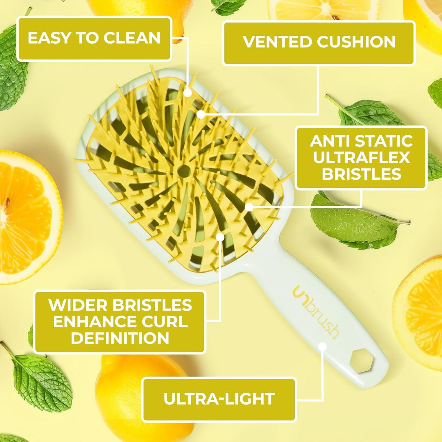 imageFHI Heat UNbrush Plus  Curly Hair Brush for Gentle ampamp Effective Detangling on Wet or Dry Fragile Hair Types  Detangler Brush w 84 UltraFlex Bristles Ultralight Vented Anti Static HairbrushLemon Drop