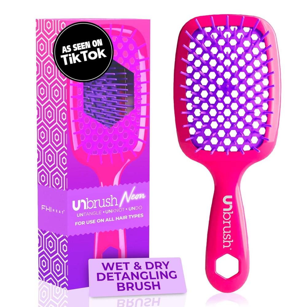 imageFHI Heat UNbrush Detangling Brush for PainFree Brushing on All Wet or Dry Hair Types  Durable DuoFlex AntiStatic Bristles Lightweight Handle Vented Hair BrushPink Burst