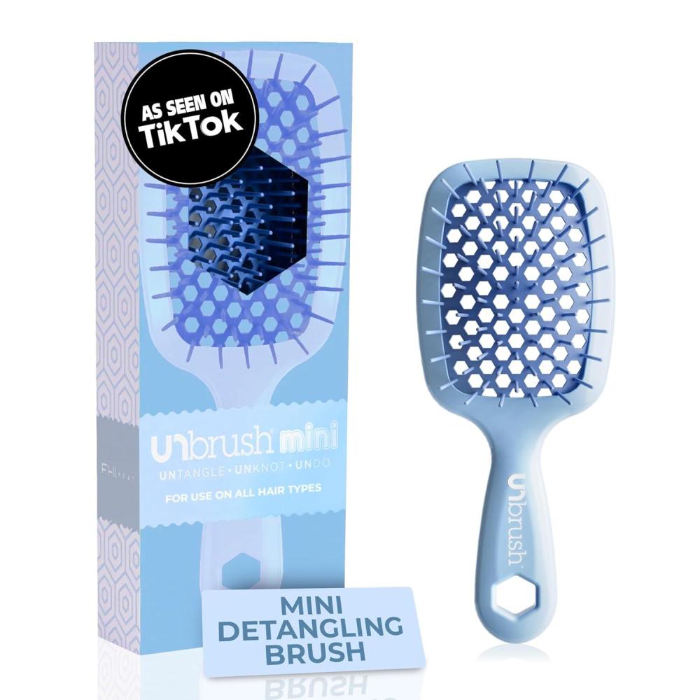imageFHI Heat UNbrush Mini Detangler Brush for PainFree Brushing on All Wet or Dry Hair Types  Durable Duoflex AntiStatic Bristles Lightweight Handle Vented Mini Hair BrushPeriwinkle Light Blue
