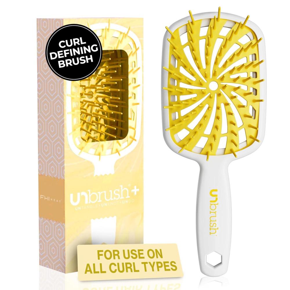 imageFHI Heat UNbrush Plus  Curly Hair Brush for Gentle ampamp Effective Detangling on Wet or Dry Fragile Hair Types  Detangler Brush w 84 UltraFlex Bristles Ultralight Vented Anti Static HairbrushLemon Drop