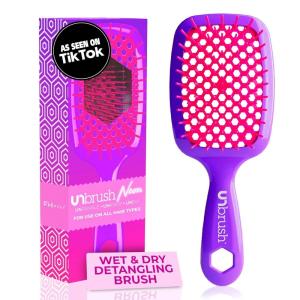 imageFHI Heat UNbrush Detangling Brush for PainFree Brushing on All Wet or Dry Hair Types  Durable DuoFlex AntiStatic Bristles Lightweight Handle Vented Hair BrushElectric Berry Purple