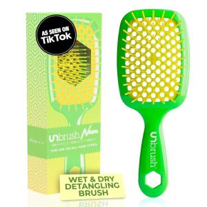 imageFHI Heat UNbrush Detangling Brush for PainFree Brushing on All Wet or Dry Hair Types  Durable DuoFlex AntiStatic Bristles Lightweight Handle Vented Hair BrushLemon Lime Green
