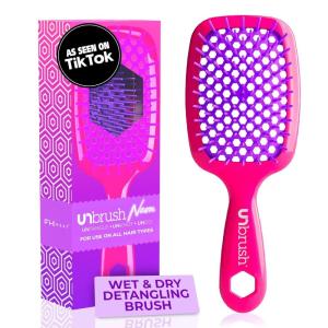 imageFHI Heat UNbrush Detangling Brush for PainFree Brushing on All Wet or Dry Hair Types  Durable DuoFlex AntiStatic Bristles Lightweight Handle Vented Hair BrushPink Burst