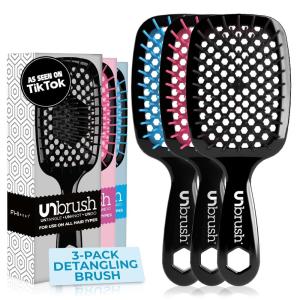 image:imageFHI Heat UNbrush Detangling Brush 3Pack Bundle  Hair Brush for All WetDry Hair Types  PainFree Detangler Brush wDuoFlex Anti Static Bristles  Lightweight Travel Hair Brush Original Black