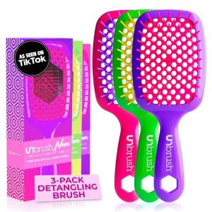 image:imageFHI Heat UNbrush Detangling Brush 3Pack Bundle  Hair Brush for All WetDry Hair Types  PainFree Detangler Brush wDuoFlex Anti Static Bristles  Lightweight Travel Hair Brush Neon Collection